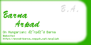 barna arpad business card